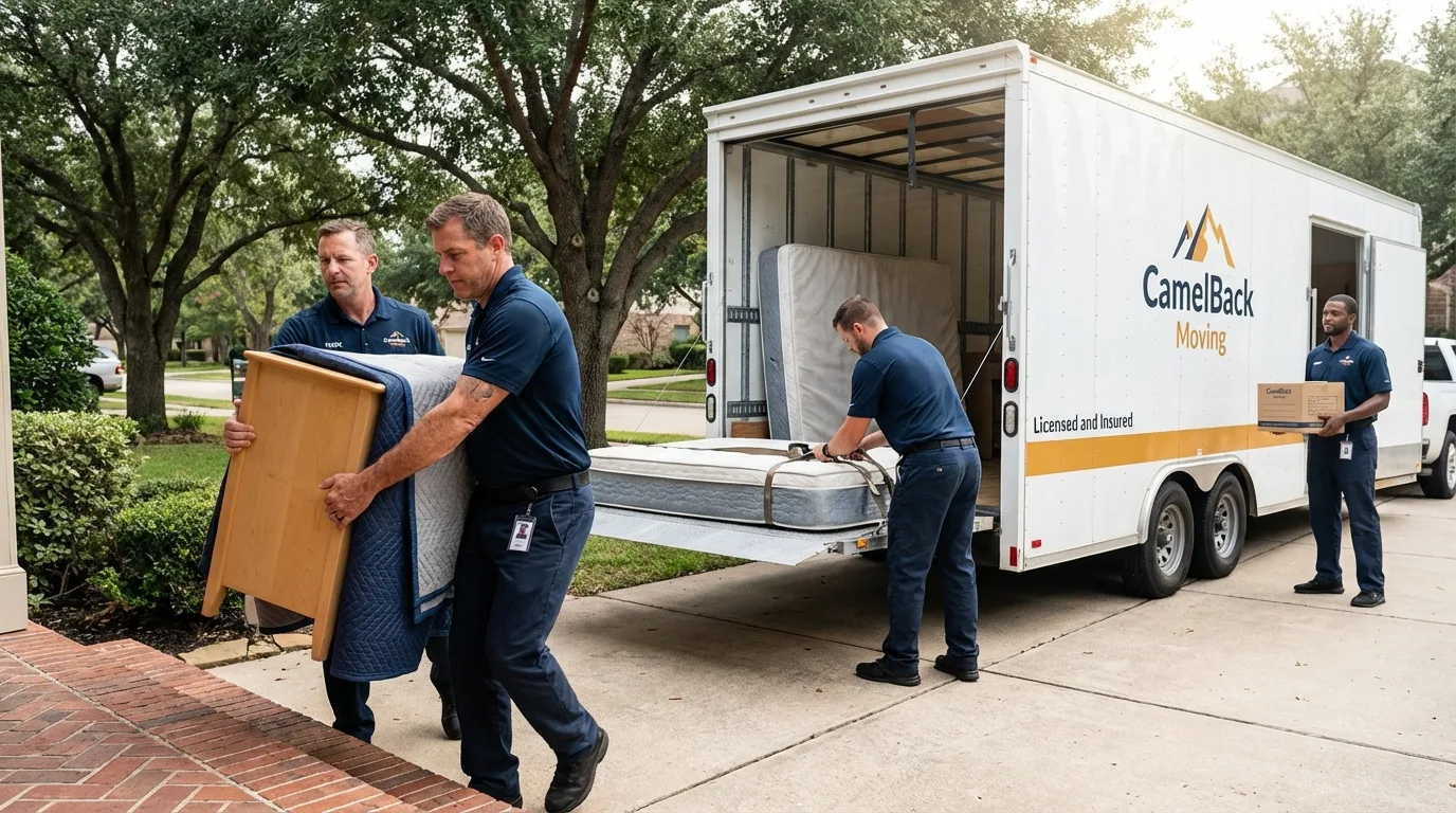 Crew loading residential truck for cross-state move from Keego Harbor, MI