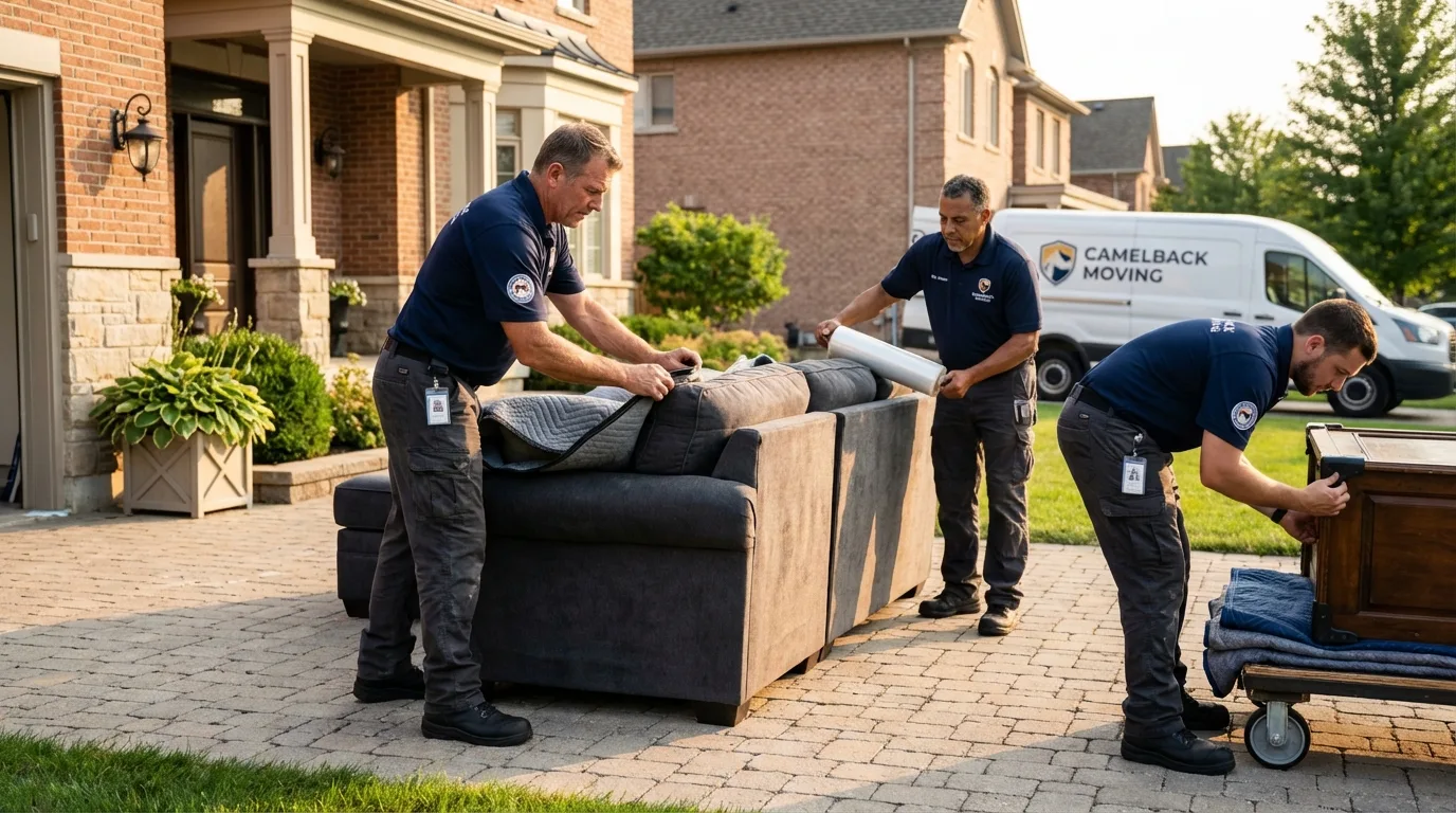 Large estate moving crew wrapping furniture in Keego Harbor, MI
