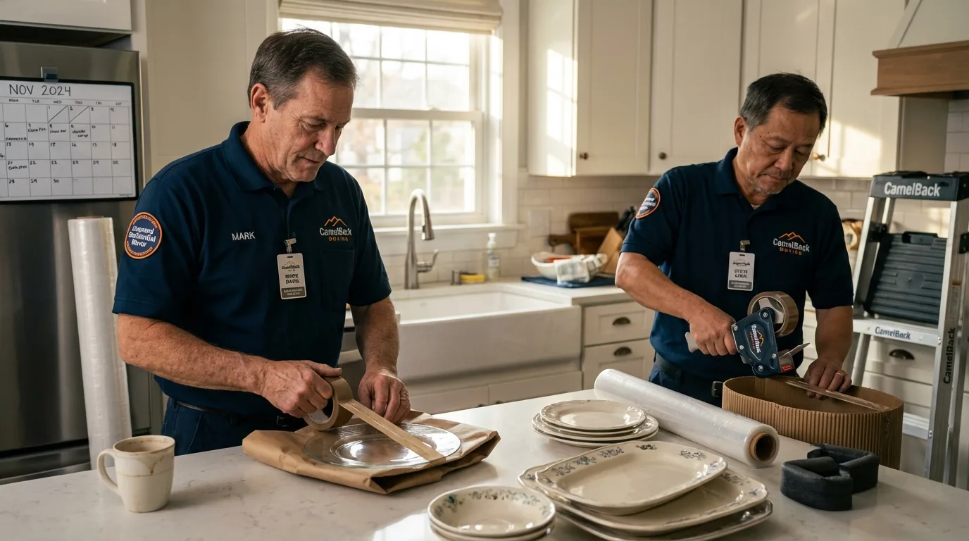 Professional crew packing kitchen dishware in Keego Harbor, MI